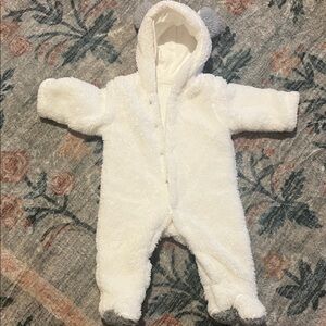Cozy White Hooded Baby One-Piece - Plush Fleece
